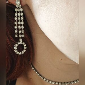 Vintage 1950s Circular Dangle Rhinestones Costume Earrings 1950s 1960s Pair